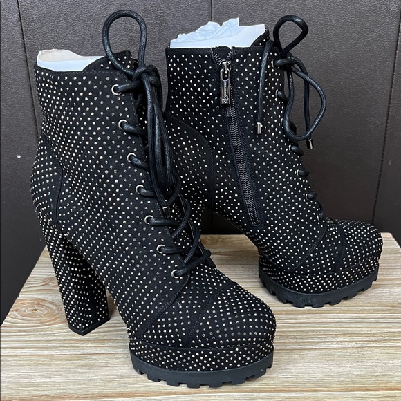 Jessica Simpson Black Studded Lace-Up Boots - Picture 3 of 12